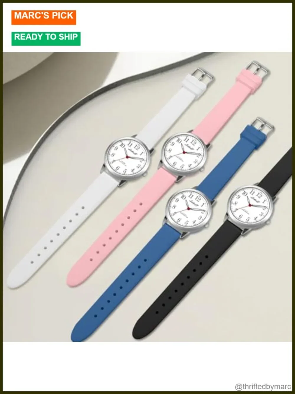 Analog Wrist Watch with Arabic Numerals, Non-Ticking Quartz Silicone Band